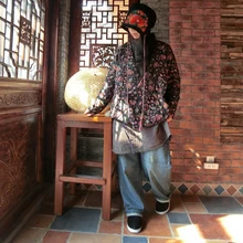 Женские куртки с цветочным принтом, новинка весны, винтажное пальто с поясом, хлопковое теплое пальто с длинным рукавом и v-образным вырезом, женские куртки, пальто