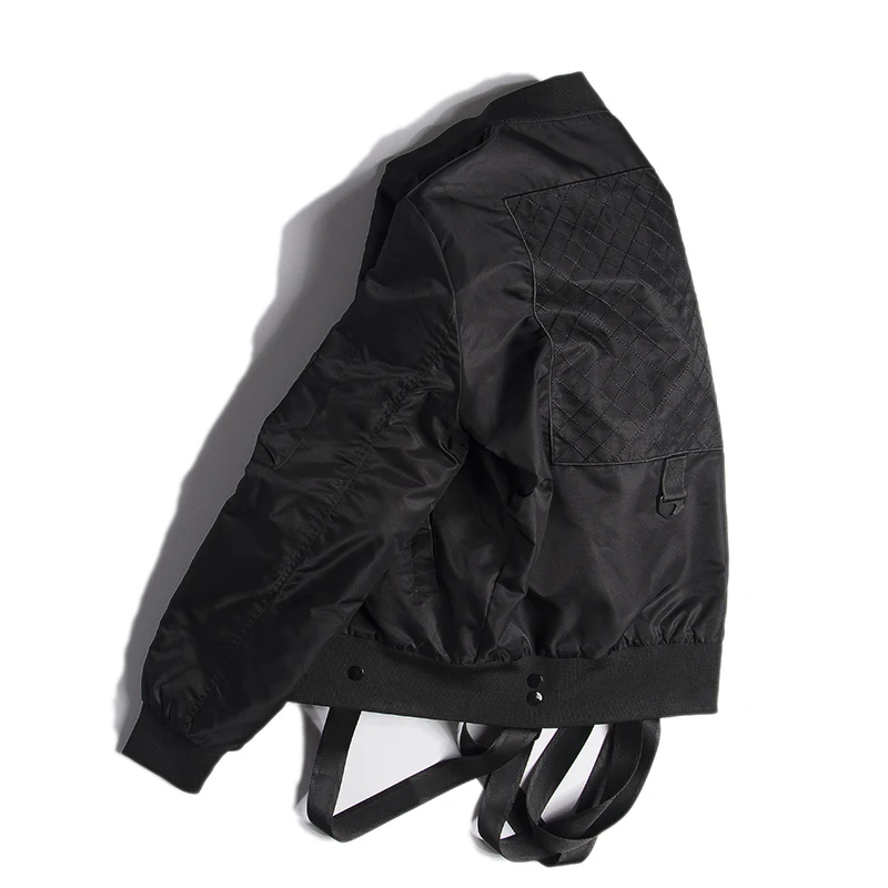 Black Strap MA-1 Bomber Jackets Men Streetwear Detachable Ribbons Baseball Jacket Cotton-padded Mens Punk Jackets and Coats Black Strap MA-1 Bomber Jackets Men Streetwear Detachable Ribbons Baseball Jacket Cotton-padded Mens Punk Jackets and Coats