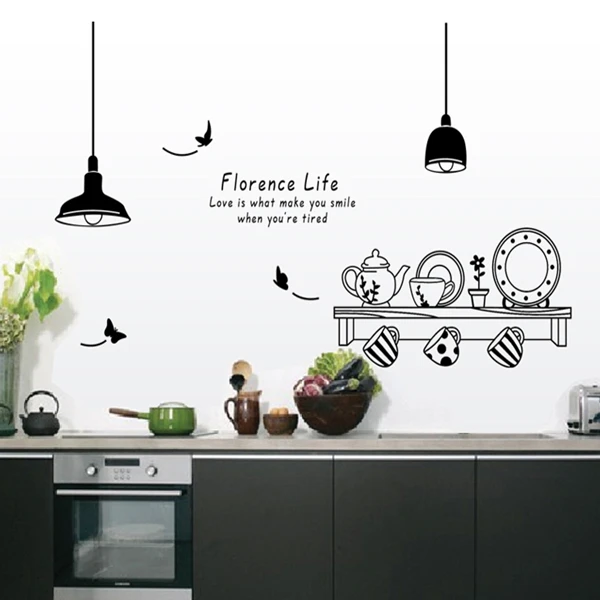 

Free Shipping florence life removable wall stickers kitchen restaurant tea cup cupboard decorative decals wall murals