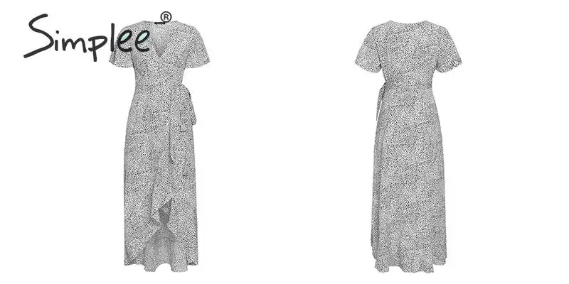 Simplee шнуровка леопардовый принт, сексуальный длинный платье Лето v-образный вырез короткий рукав горошек плюс размер платье женское элегантное Сплит модное платье