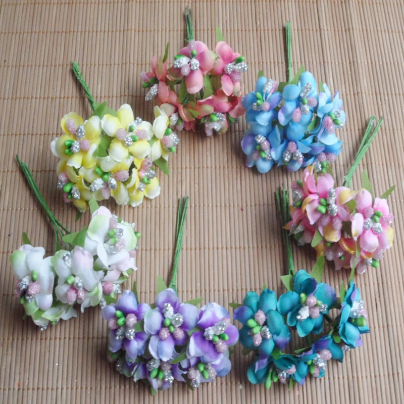 6pcs/lot Mini Silk Artificial plum blossom Bouquet Wedding Decoration
