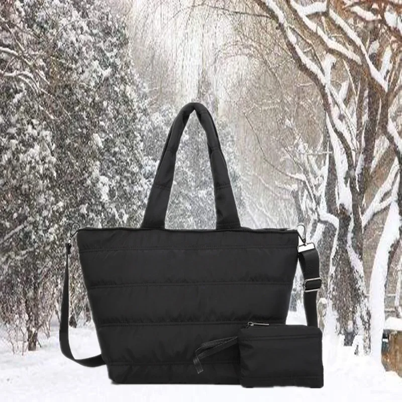 

2019 New Winter Space Bale Bag Women Casual Space Cotton Duffel Bags Feather Padded Bag Shoulder Bag Lady Crossbody+ wallet