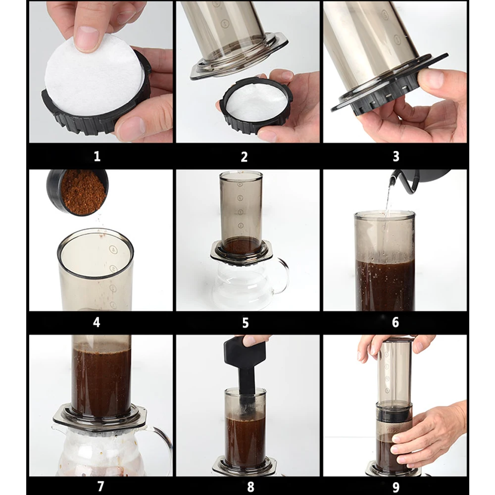 TUANSING French Press Coffee Maker Pot Portable Coffee Maker Air Press Espresso Machine with 350pcs Filter Papers