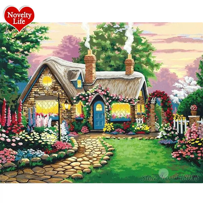 Маленький Лесной дом абстрактный DIY Набор для рисования по номерам Раскраска