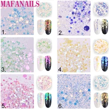 6 коробок Аврора Единорог ногтей блестки ультра-тонкий сверкающий Русалка смесь шестиугольные хлопья смешанные блестящие порошки 3D переливающийся блеск