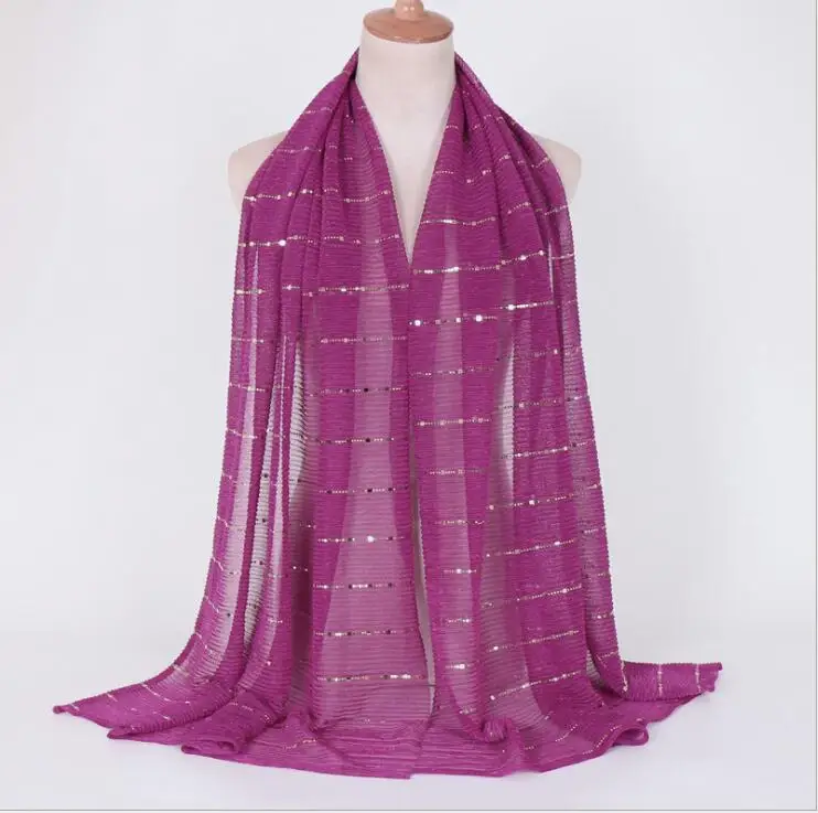 Красивые! Волшебная нить блесток хиджабы Для женщин-мусульманок Shimmer шаль Хиджабы морщины Исламская свадебная вуаль шарфы головной убор - Цвет: 18 rose red