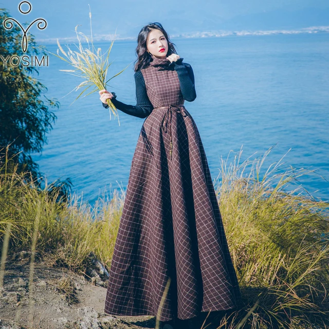 Special Price YOSIMI 2018 Autumn Winter Vintage Women Two-piece Suit Set Ankle-Length Women Wool Dress Black Blouse+Maxi Plaid Vest Long Dress Special Price YOSIMI 2018 Autumn Winter Vintage Women Two-piece Suit Set Ankle-Length Women Wool Dress Black Blouse+Maxi Plaid Vest Long Dress