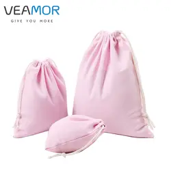 VEAMOR Твердые светло розовый хлопок сумка сумки Drawstring конфеты сумки, сумки для хранения 3 шт. набор WB161