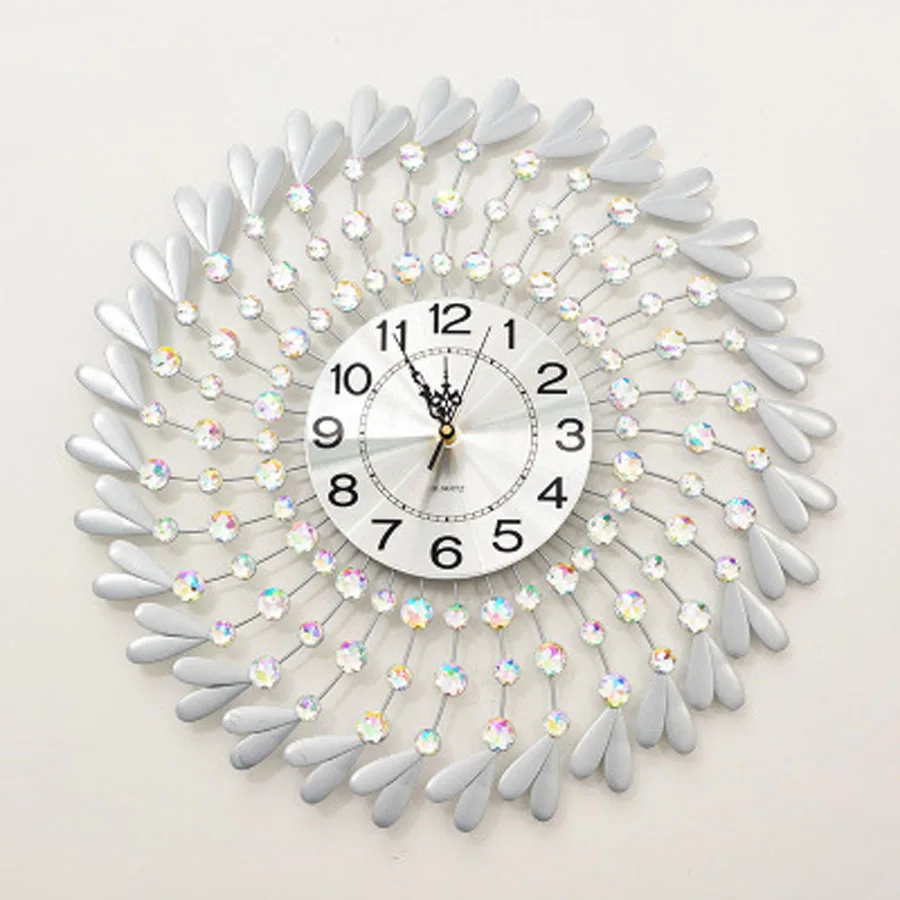 

Large Metal Wall Clock Modern Design 3D Decorative Hanging Metal & Crystal Diamond Clocks Wall Watch Iron Art Home Decor 23.5