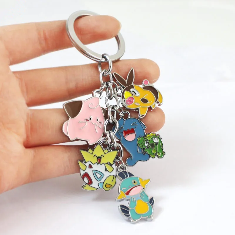 

2017 Wigglytuff Tepig Wobbuffet Marshtomp Togepi Keychains Metal Pendants Figure Toys With Blister Card