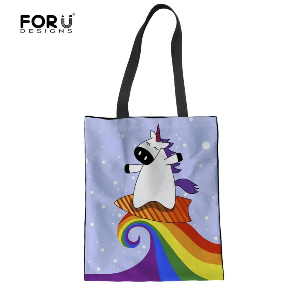 

FORUDESIGNS Unicorn Rainbow fart Canvas Tote Ladies Casual Shoulder Bag Foldable Reusable Shopping Bags Beach Bag Female Cotton