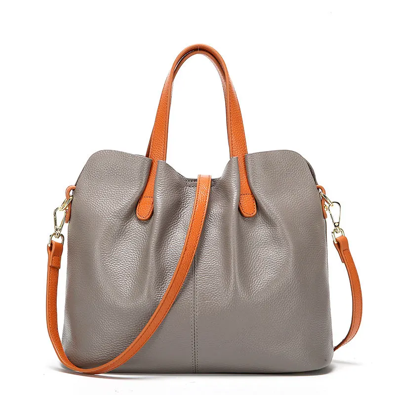

Personality Lychee Leather Women Bag 2019 New Fashion Head Layer Cowhide Cross-body Handbag Bucket Type Pure Color Mother Bag