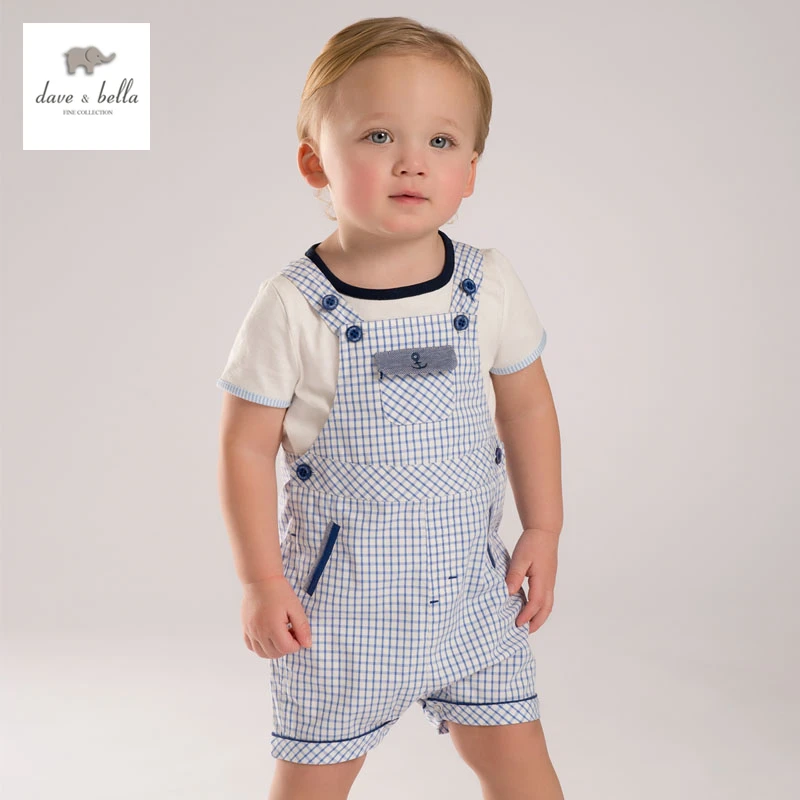 DB3487 dave bella summer baby boys bear plaid overalls toddle overalls
