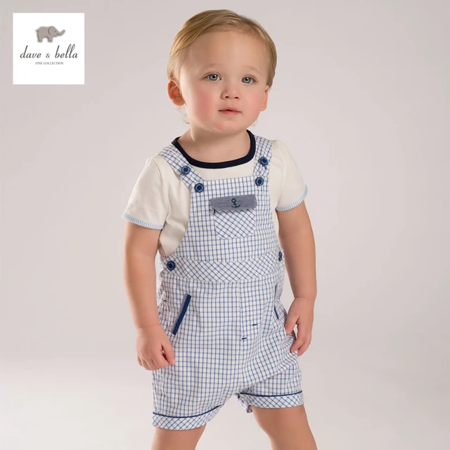 DB3487 dave bella summer baby boys bear plaid overalls toddle overalls