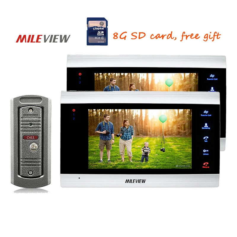 

Free Shipping 720P AHD HD 7" Color Screen Video Intercom Door Phone Unlock System + 2 Recording Monitors + Metal Doorbell Camera