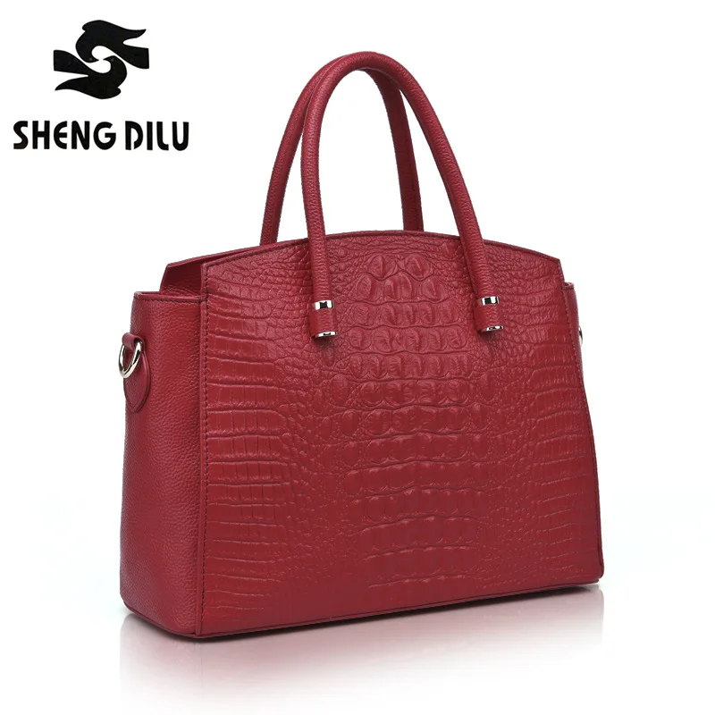 

handbag shengdilu brand new 2017 women 100% High-end genuine leather tote shoulder Alligator veins  Messenger bag free Shipping