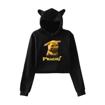 

Pokemon Detective Pikachu New Cat Kawaii Hoodie women's Fashion Pullover Short Shirt 2019 Kpop Girl Street Cat Ears Sweatshirt