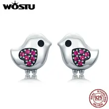 WOSTU 3 цвета 925 пробы серебряные милые маленькие серьги-гвоздики в виде птицы для женщин Роскошные S925 серебряные ювелирные изделия подарок CQE319