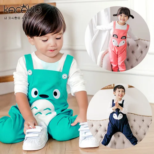

LYONAVA 2018 new cute little fox new spring children baby bib pure cotton cartoon casual loose contraction ankle overalls
