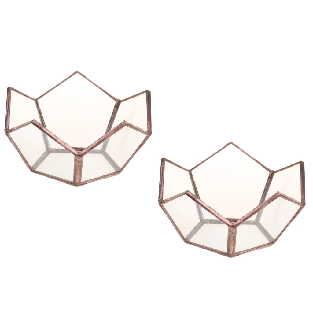 2/set Open Glass Geometric Terrarium Tabletop Succulent Plants Container Candle Holder