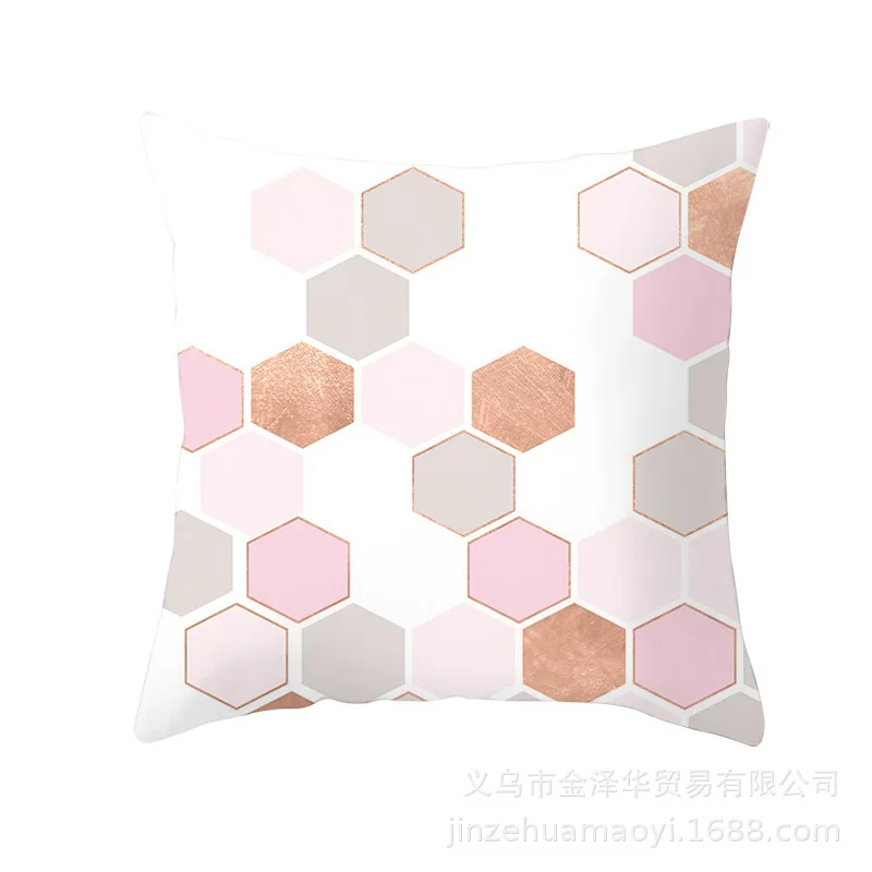 Modern Concise Pillow Cover Case Office Cushion Set Pink Colour Geometry Printing Decoration Home Furnishing Articles - Цвет: 3