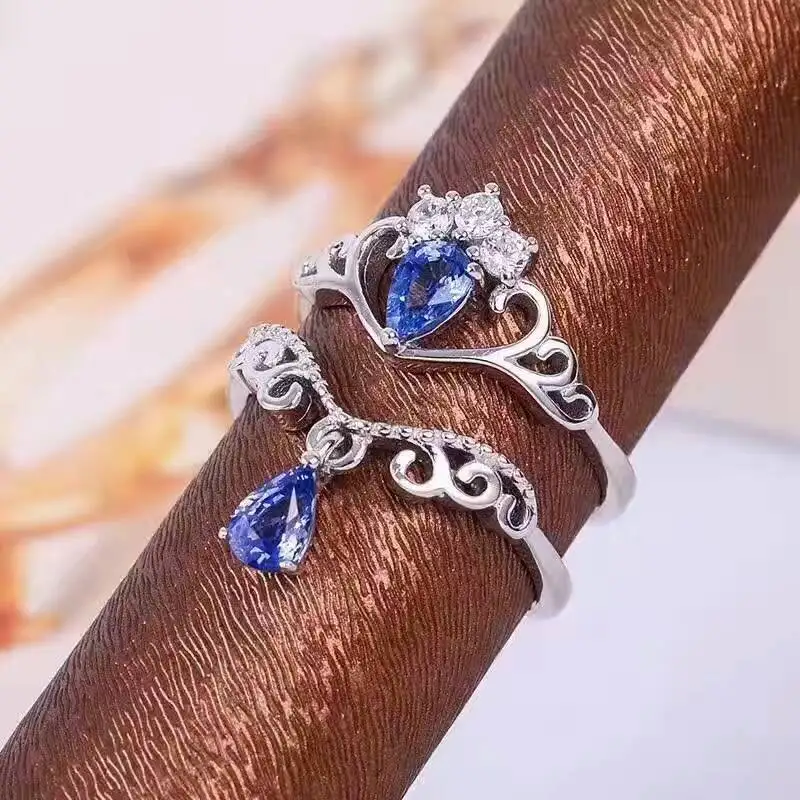 Natural tanzanite gem Ring Natural gemstone Ring 925 sterling silver Stylish elegant two wears Crown water drop women Jewelry Natural tanzanite gem Ring Natural gemstone Ring 925 sterling silver Stylish elegant two wears Crown water drop women Jewelry