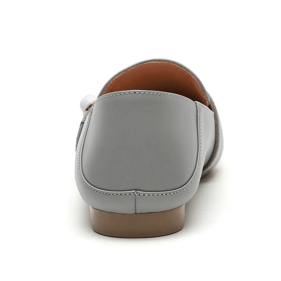 Noir gris Chaîne Rond 11 Taille Plat Talons Pu Appartements De Eshtonshero En Chaussures Mariage 3 Bout Femmes Dames Noir Élégant Cuir Perle apricot Femme qg1wSF