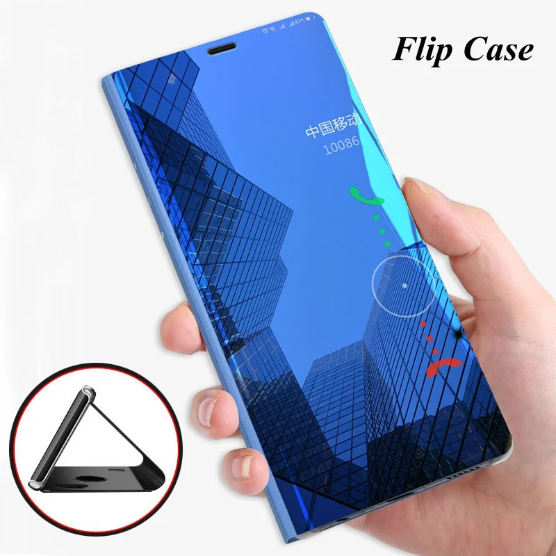 Кожаный зеркальный флип чехол для телефона Huawei P20 Pro P9 P10 Plus с глянцевым покрытием