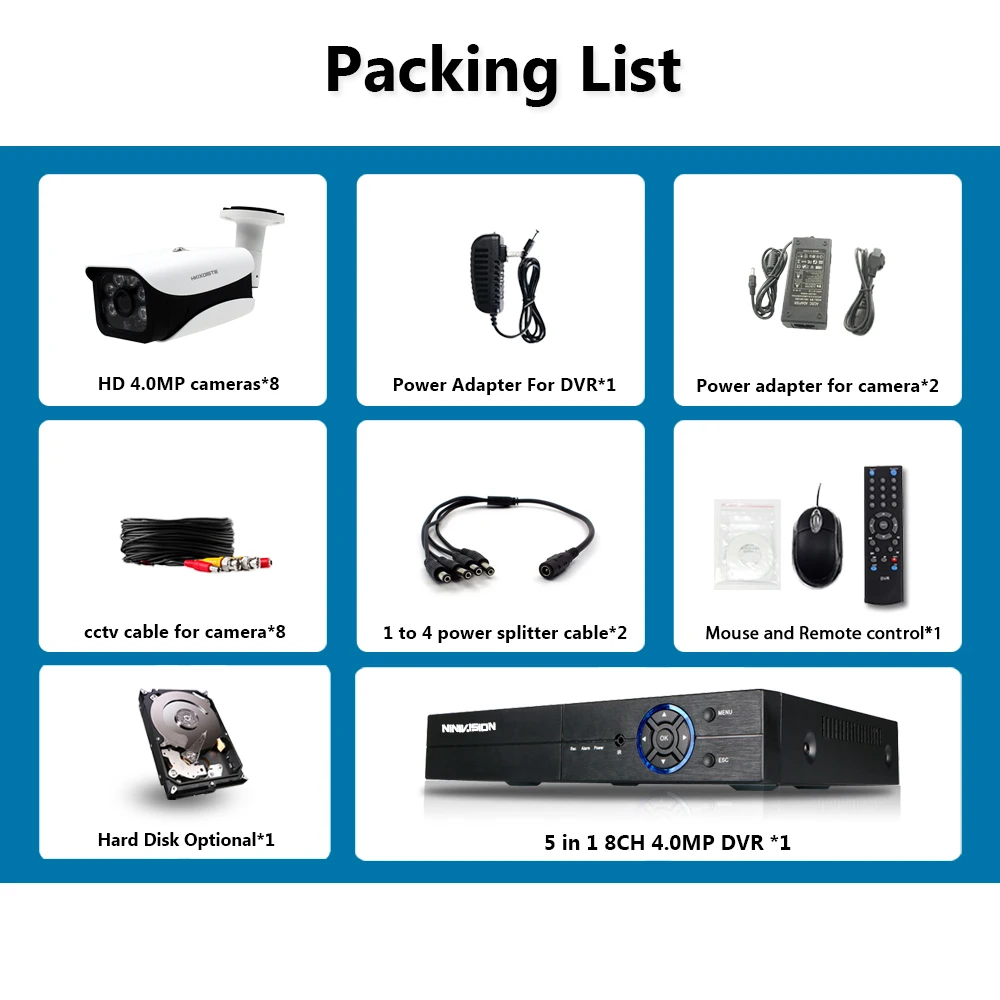  cctv system 8 channel AHD 4MP 3MP 1080P DVR with 8pcs Super 4MP waterproof indoor outdoor security  - 32831845621