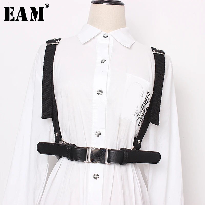

[EAM] 2019 New Spring Summer Pu Leather Black Buckle Cross Bandage Personality Strap Belt Women Fashion Tide All-match JT473