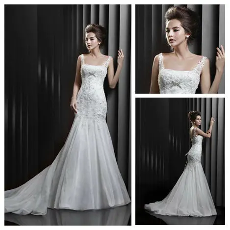 Noiva Fashionable Embroidered Spaghetti Straps Wedding Dresses Mermaid Trumpet 2014 New Arrival | Свадьбы и торжества