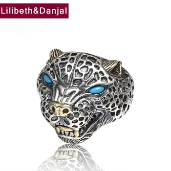 

Adjustable Ring 100% Real 925 sterling silver Jewelry Animal King Tiger Color Inlaid Stones Ring Men Women Jewelry 2018 New FR34