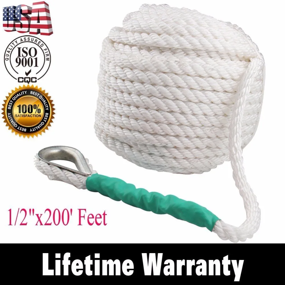 

1/2"x200' 12.7mm x 60m Twisted Four Strand Nylon Anchor Rope Boat with Thimble