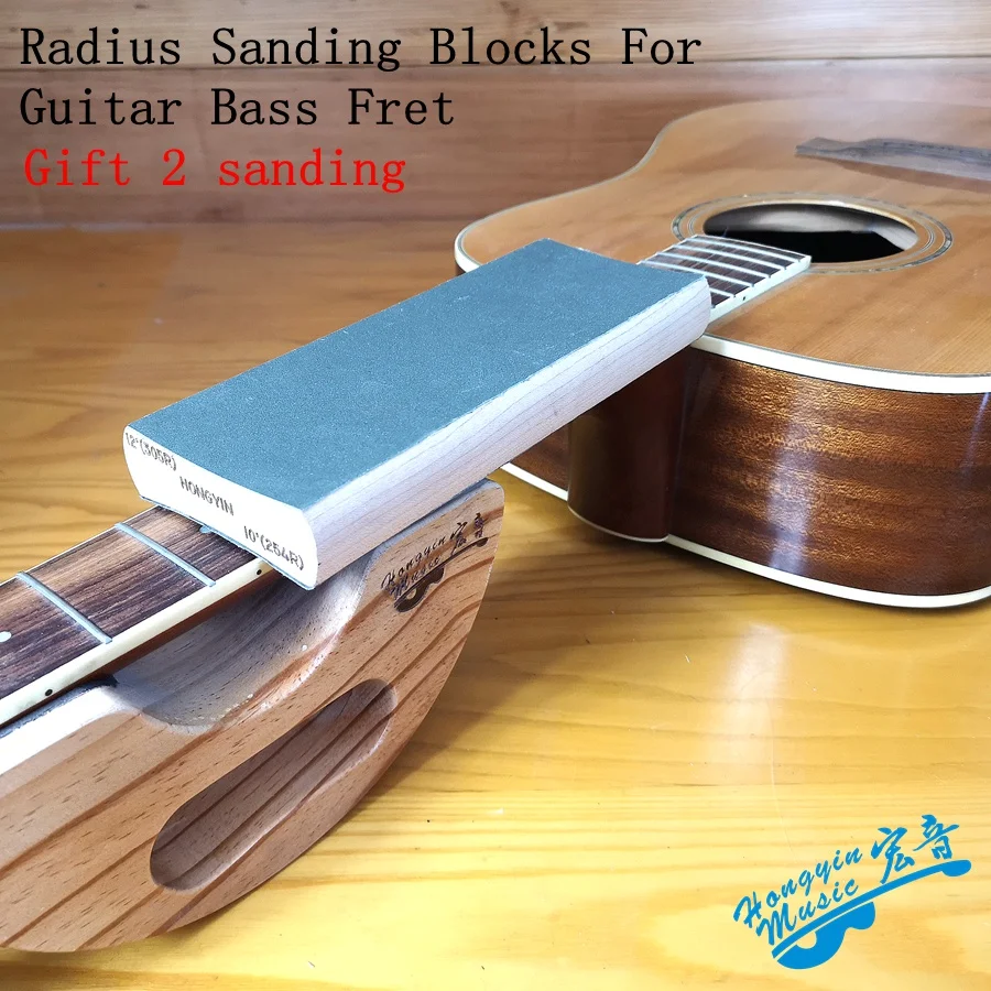 7.25 inches Guitar Instrument Sanding Block Wooden Radius Sanding Blocks Fret Leveling Block with Abrasive Paper