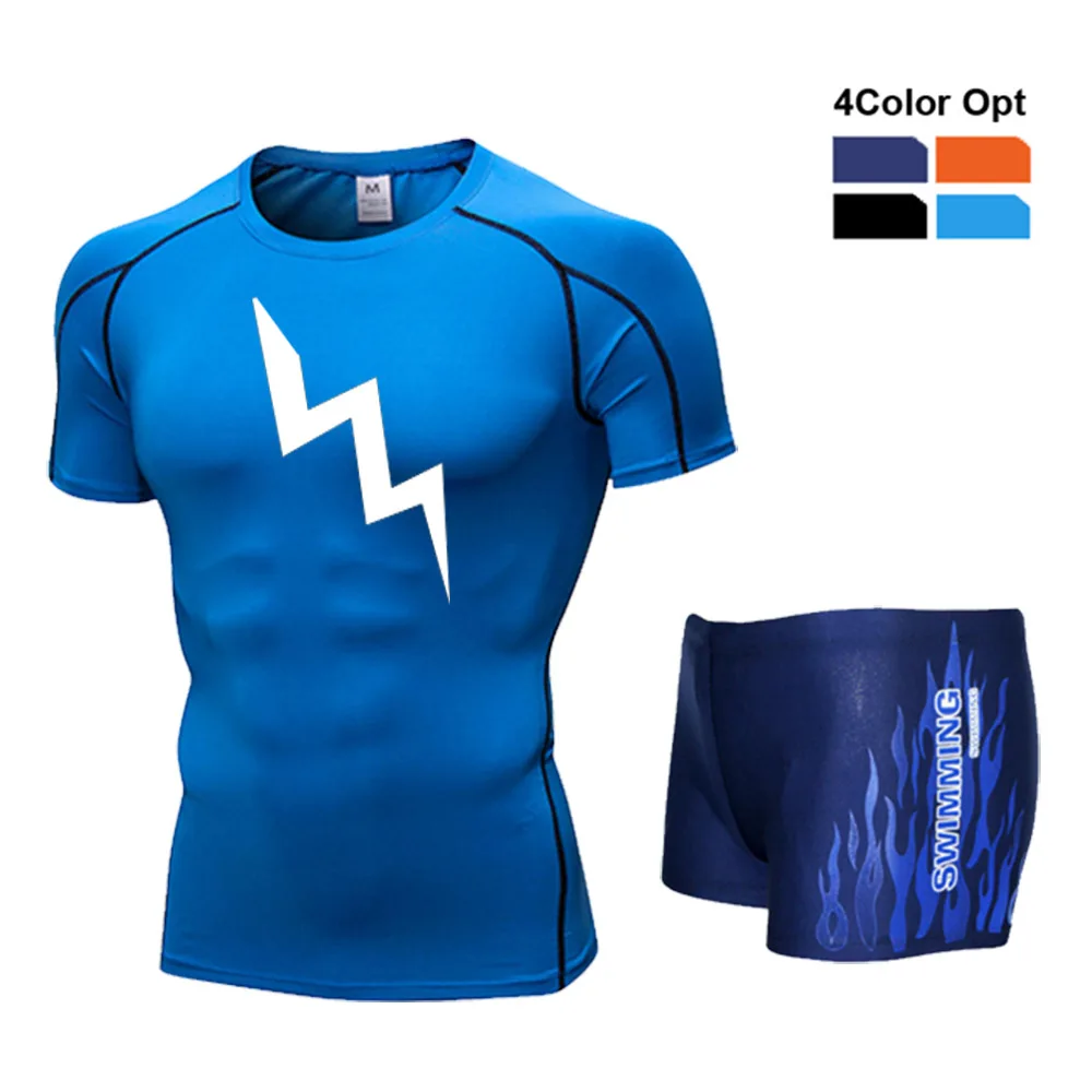

Men Boy Swim Top T Shirt Trunks Boxers Shorts Swimwear Short Pants Suit Swimming Wear Short Sleeves Beach Spa Pool Set Lightning