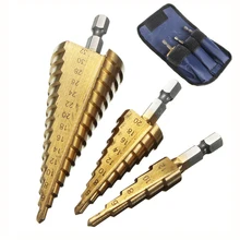3pcs Hss Step Cone Taper Drill Bit Set Hole Cutter Metric Titanium Coated Metal Hex Stepped Drill Bits 4-12/20/32mm core drill hex titanium step cone drill bit hole cutter 4 32mm hss 4241 for sheet metal