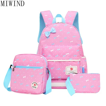 

MIWIND 3pcs/set Backpacks School Bags For Teenagers Girls Bow Printing School Rucksack Cute Book Bag TJY938