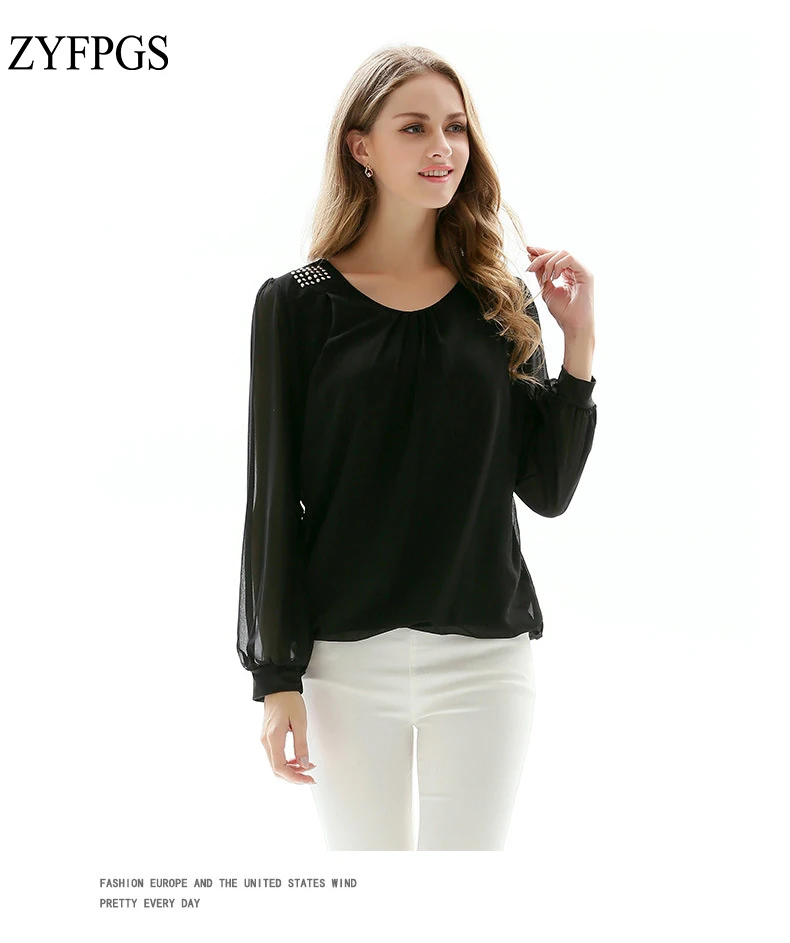 

ZYFPGS Casual Women Shirt Chiffon Lace Shirt Blouse Woman Plus Size Sunscreen Off White Loose Shirt #D0108