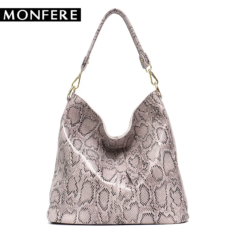 

MONFERE Brand Genuine Leather Hobo Luxury Serpentine 100% Real Cow Leather Elegant Multi Functional Big Shoulder Bags For Women