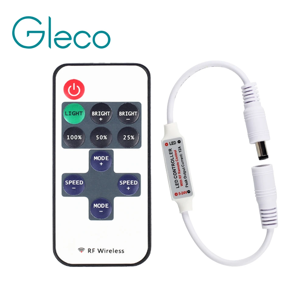 5-24V Mini LED Strip 11 Button Dimmer RF Single Color Wireless Remote Controller