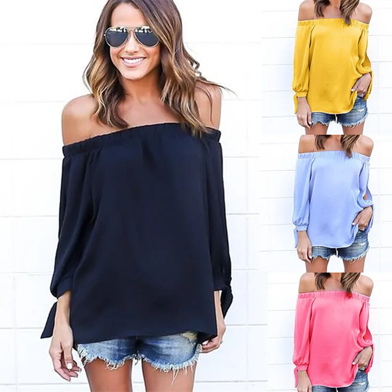 BlueY Sexy off shoulder chiffon blouse shirt Girls...