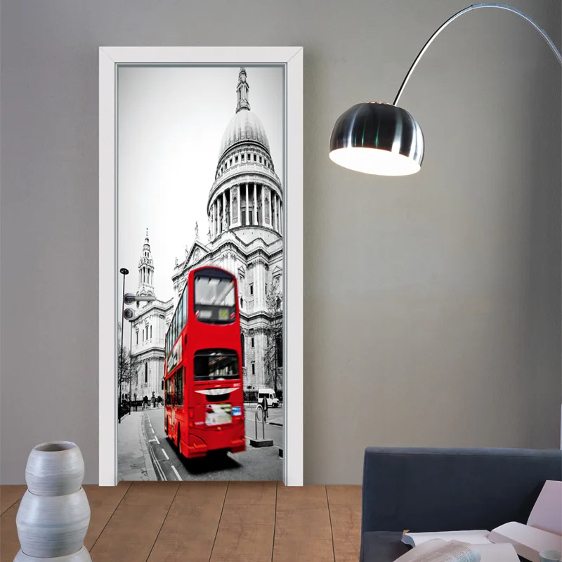Наволочки с принтом Лондона и Биг-Бена красный двухэтажный автобус дверь стикер архитектурная дверь стикер s гостиная спальня виниловая настенная живопись настенные наклейки