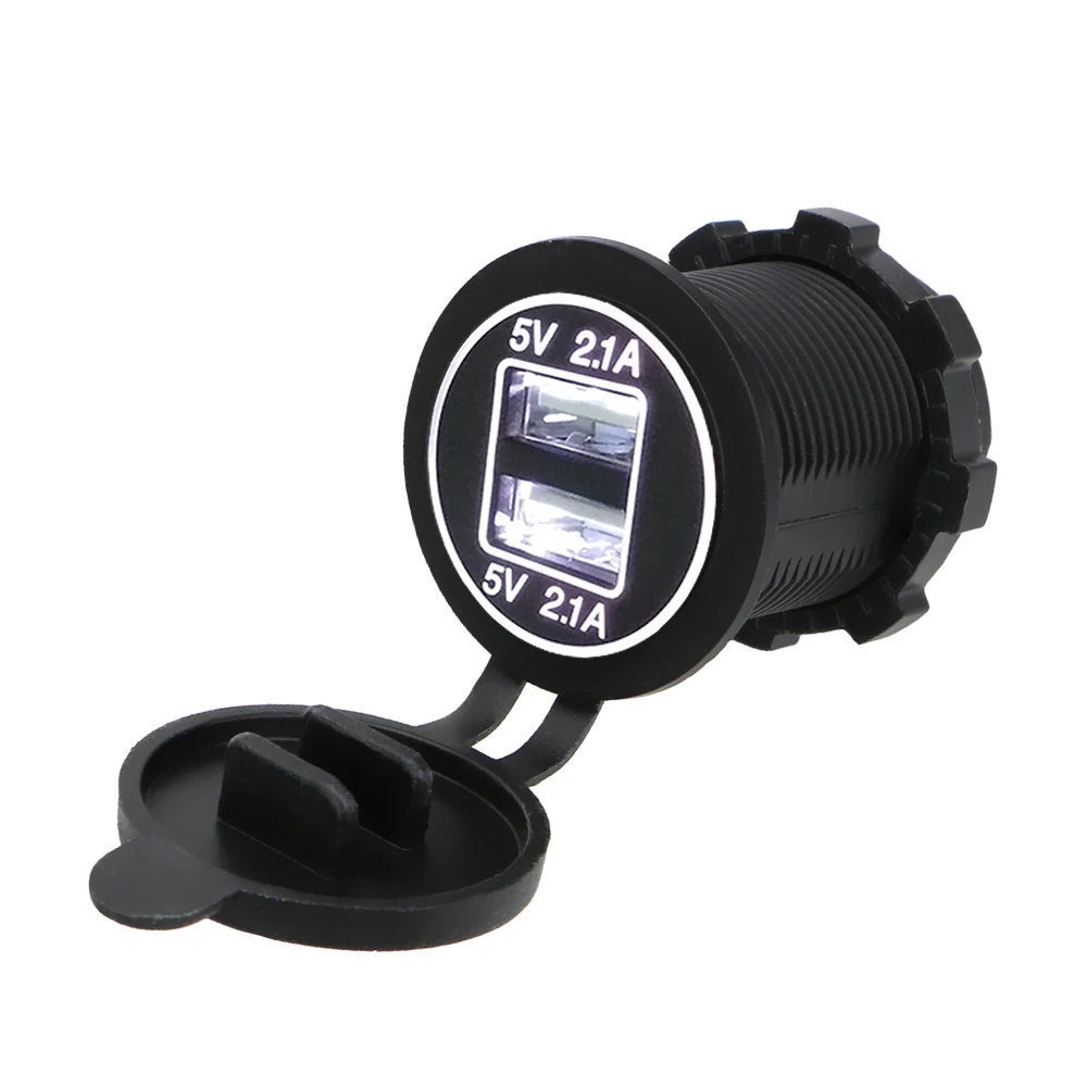 White Прикуриватель, автомобильное зарядное устройство, адаптер питания, 12-24 В, светодиодный автомобильный двойной USB разъем, автомобильный Стайлинг, 5 В, 2,1 А, двойной USB, автомобильное зарядное устройство для мотоцикла - Color Name: White