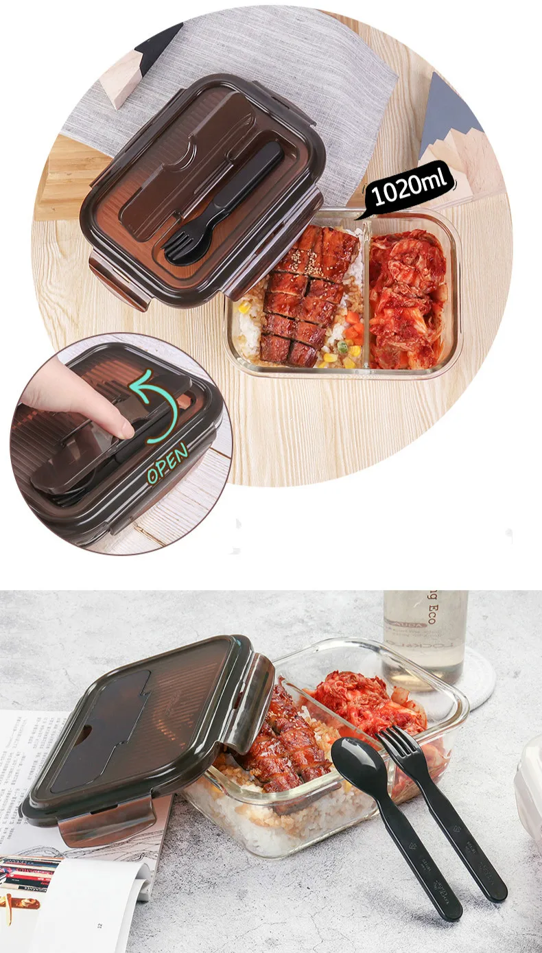 Отдельные Коробки для обедов Стекло ящик для хранения микроволновая Печь прямоугольный Коробки для обедов из термостойкого уплотнение с рисовый обед коробки