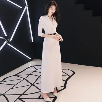 

Evening dress female 2018 new autumn long white temperament ladies noble elegant slim banquet dress