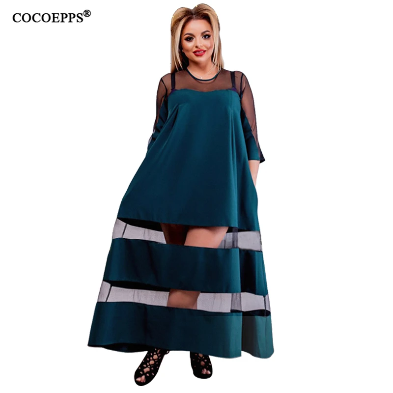 

6XL 2019 Fashion Mesh Women Dress Big Size Loose Long Dress Plus Size Patchwork Female Vestidos Casual Summer Dress Maxi Robe