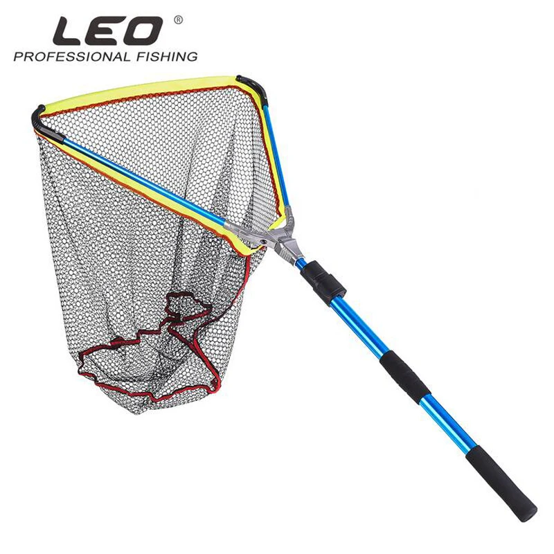 

LEO Large collapsible fishing landing nets fish net cast squid rubber coating network and stretching telescopic handle 2018 new