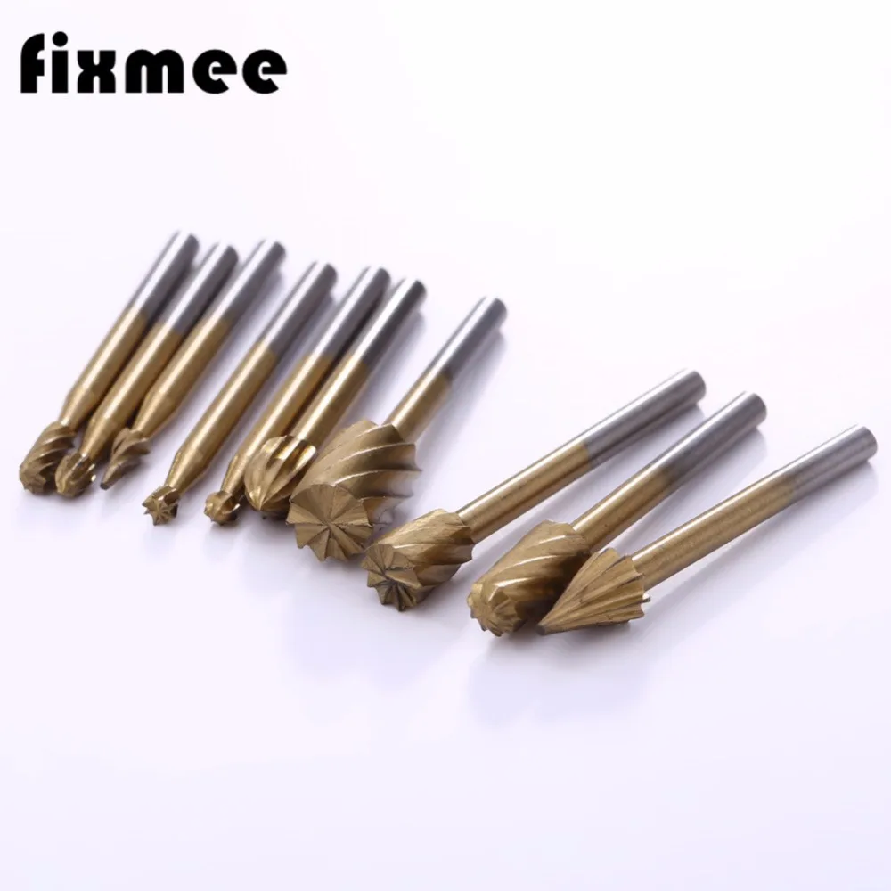 Fixmee 10pcs Titanium Dremel Routing Wood Rotary Milling Rotary File Cutter Woodworking Carving Carved Knife Cutter Tools Fixmee 10pcs Titanium Dremel Routing Wood Rotary Milling Rotary File Cutter Woodworking Carving Carved Knife Cutter Tools