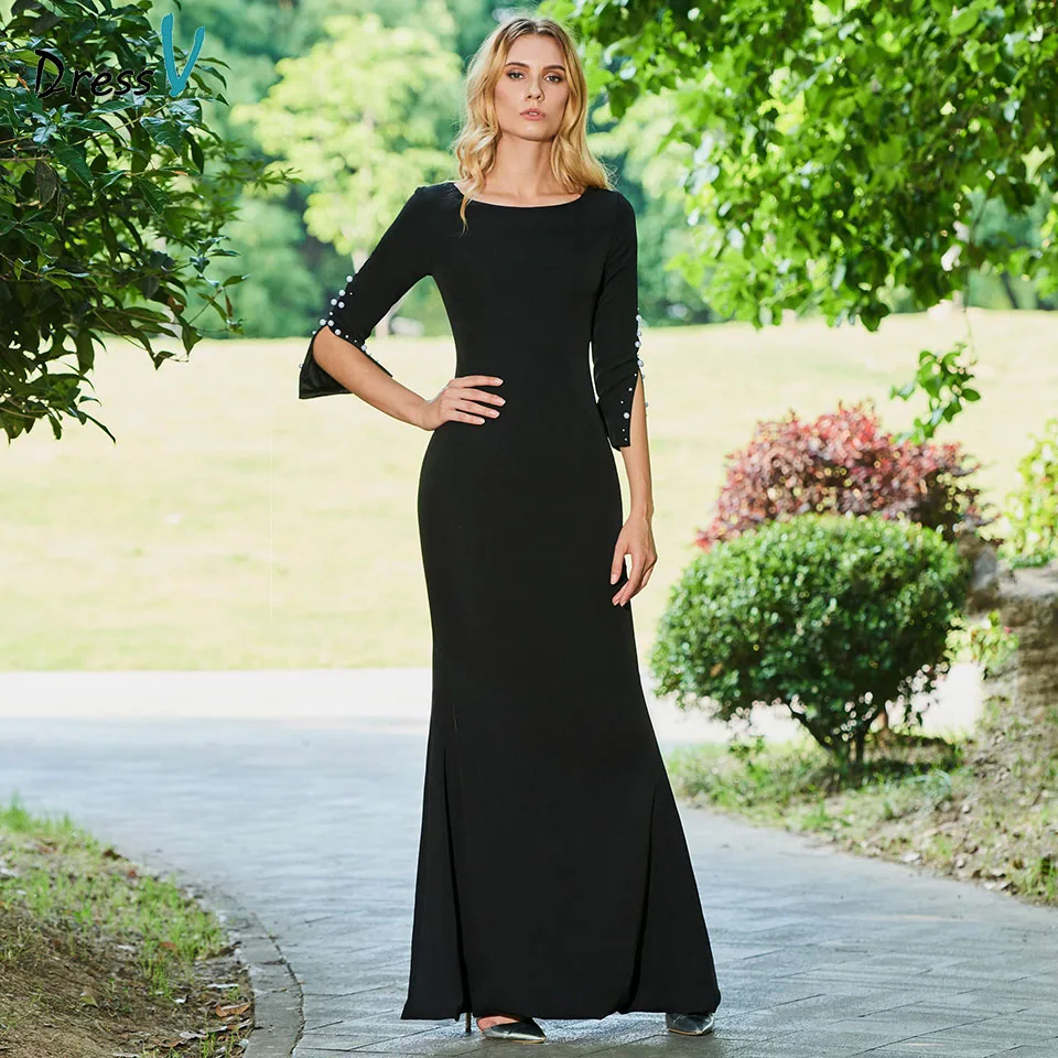 Buy Dressv black evening dress scoop neck sheath 3/4