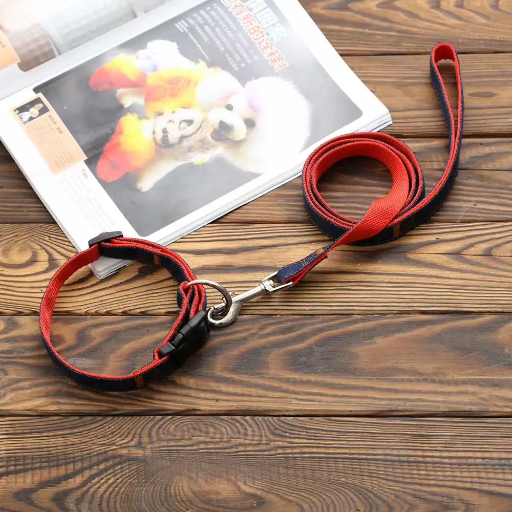 

Dog leash collar High-quality Pet Product Teddy Dog Traction Rope Chain Large Dog Collar Dog Leash Comfortable Cowboy Material